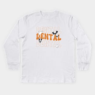 Spooky Dentist Hygienist Retro Dental Assistant Halloween Kids Long Sleeve T-Shirt